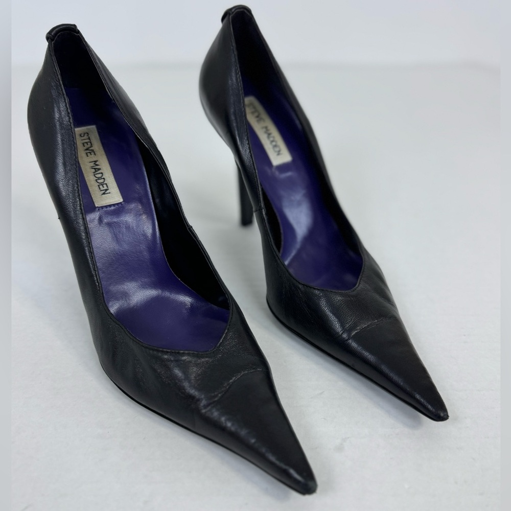 Black Leather Women's Heels - Picture 2 of 7